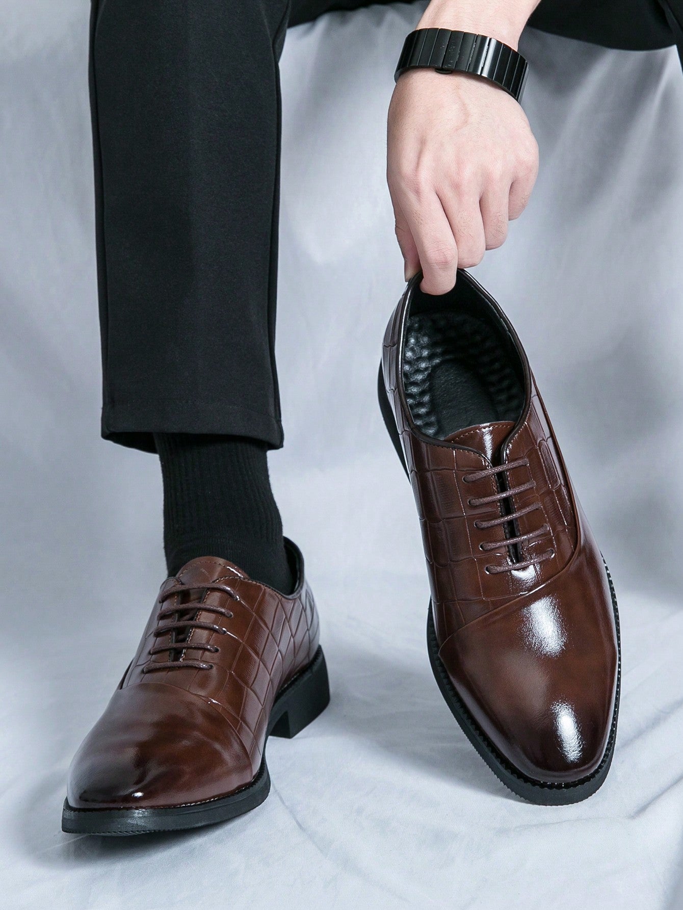 Derbies Classiques en Cuir Marron Pour Homme